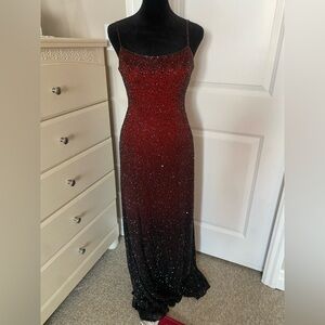 Vintage Y2K Caché Beaded Ombré Gown Open Back Size 5/6